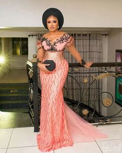 Plus Size Arabic Aso Ebi Pink Mermaid Sexy Prom Dresses Sheer Neck Beaded Lace Evening Formal Party Second Reception Gowns Dress