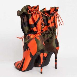 Dress Shoes Woman Boots Heeled Ankle High Heels Sexy Autumn Winter Camouflage Womens Designer Luxury Rock Pole Dance