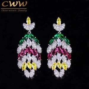 Fancy Design Mix Yellow Red Green CZ Crystal Drop Dangle Colorful Earring for Women Wedding Banquet Jewelry CZ009 210714