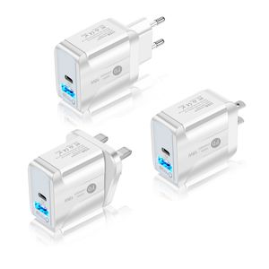 100DHL PD 18W QC3.0 Carregador Rápido 5 V 3A Adaptador de Energia para US UE UK 2Colors Black White Viagem Chargers de telefone rápido