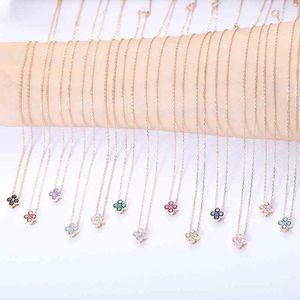 4 leav pendant 925 sterling sier birth ston color cz Zirconia necklace for girls