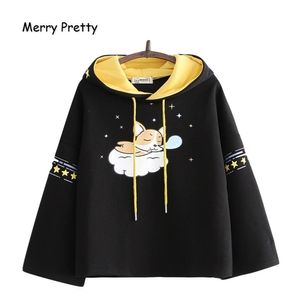 Merry Pretty Women's Cartoon Dog Print Cute Hoodies Sweatshirts Winter Warm Långärmad Plus Velvet Tjock Hooded Pullovers LJ201103