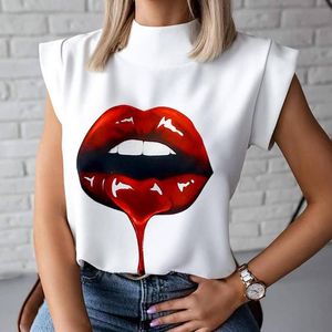 Women Elegant Chain Print Blouses Top Summer Casual Stand Neck Pullovers Tops Lady Fashion Eye Short Sleeve Drop