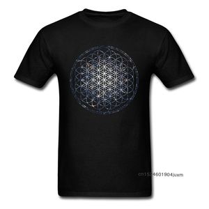 ブランドTシャツの男性のマンダラTシャツの花生命神聖な幾何学的なトップスティーコットングラフィックTシャツスタークラスターシックな服210707