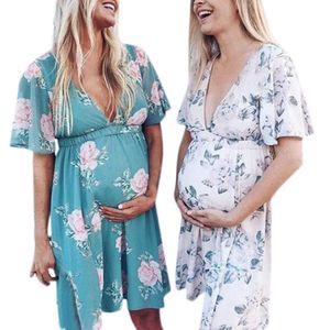 Women Short Sleeve Pregnant Maternity Dress Flower Maternity Sundress HOT Fashion Floral Print Mini Vestidos Pullover Plus Size Q0713