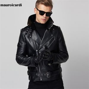 Mauroicardi Spring leather biker jacket mens zipper long sleeve Autumn soft light faux leather jackets for men brand 3xl 4xl 5xl 211110