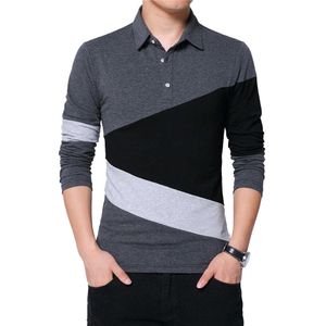 BROWON Autumn Fashion Plus Size 5XL Mens T Shirt with Collar Color Patchwork t-shirt Long Sleeve Tshirt Men Clothes 210629
