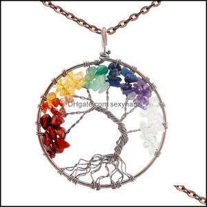 & Pendants Pendant Necklaces Tree Of Life 7 Chakra Necklace Quartz Iridescence Healing Crystal Natural Stone For Women Yoga Jewelry Drop Del
