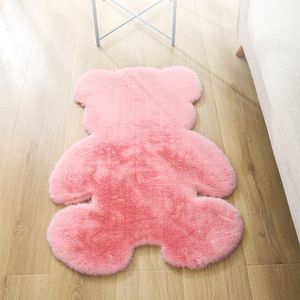 Tappeto di orso di cartone animato soffice pelliccia di coniglio peloso tappeto per bambini camera dei bambini peluche cuscino per sedia in lana artificiale 210301