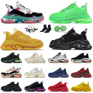 Orijinal Balencaiga Triple S Erkek Bayan Platformu Sneakers Temizle Sole Ayakkabı 17FW Siyah Tüm Beyaz Kristal Dipleri Lüks Tasarımcılar Vintage Spor Eğitmenleri Açık