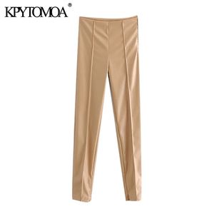 KPYTOMOA Women Fashion Faux Leather Skinny Pants Vintage High Waist Side Zipper Female Ankle Trousers Mujer 210915