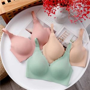 Seamless Bras for Women Wire Free Women's Underwear Push Up Gathered Back Closure Lingerie 3/4 Cup Latex Bralette Drop 210623