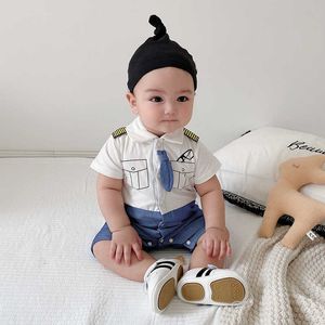 Baby Boy First Urodziny Outfit Niemowląt Sailor Navy Wiatr Romper Toddler Chłopcy Dżentelmen Kombinezon Letnie stroje dla 6-24 miesięcy 210615