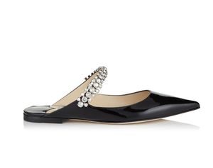 Дизайнерские женские туфли-лодочки Bing Flat Kick Черные мюли из лакированной кожи с ремешком из кристаллической арки с острым носком для вечеринки и свадьбы EU35-43