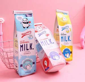 Neuartige Milch-Federmäppchen, Cartoon-Studenten-Kinder-Bleistiftbox, solides PU-Druck-Milchkarton-Stiftetui, Jungen- und Mädchen-Geldbörsen, Damen-Make-up-Reißverschlusstaschen