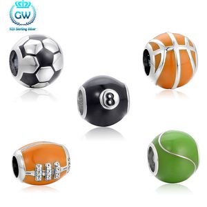 Braccialetto di rugby Charms Pallone da calcio Perline Fit Bracciale europeo originale Autentico 100% 925 gioielli in argento sterling 5 Stile Q0531