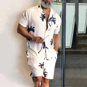 2021 Lato Trend Hawaii Drukuj Zestawy Mężczyźni Hawaje Szorty Koszula Odzież Zestaw Dorywczo Palmy Kwiatowa Koszula Plaża Krótki Rękaw Garnitur X0909