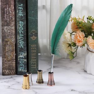 Fountain Pens Vintage Feather Quill Dip Pen Holder Metal Stand Office School Supplies Stationery Student Gift AG11 Dropship