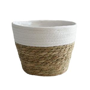 Wholesale white flowers for pots for sale - Group buy Plant Pot Flower Pots Cover Handmade Rattan Straw Flower Pot Household Round Handmade Natural Design Flowerpot Containers