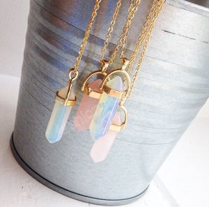 10 Colors Natural Stone Necklace Gold Chain Hexagonal Quartz Crystal Necklaces For Women Jewelry