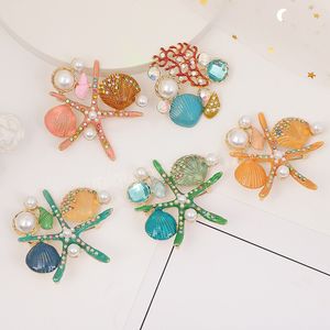 Crystal Rhinestone Pearl Starfish Shell Corsage Brooch Pin Clip Women Lovely Elegant Party Scarf Shawl Dress Clothes Buckle
