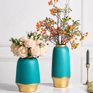 Große Vasen Für Den Boden großhandel-Vasen goldener Schlaganfall Keramikvase Europäischen einfachen hohen Boden für Wohnzimmer Farbe Glasur Blumentöpfe dekorative Heimdekoration
