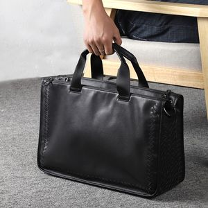 Handbags Moda Homens Negócios Travel Macho Genuíno Couro Mensageiro De Couro Tecelando Ombro Para Laptop Bags