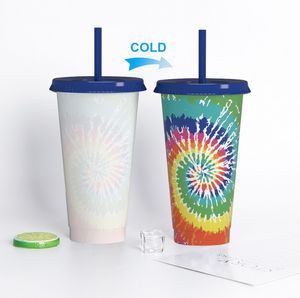 PP Beverage cold change Creative Tumblers fruit tea 700ml plastic water cups single layer color changing in ice liquid straw cup