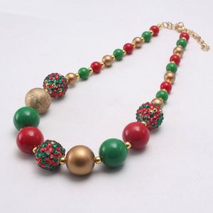 Joyería de Navidad, collar de cuentas gruesas para niñas, collar de Color verde/rojo/dorado para regalo de fiesta para niños