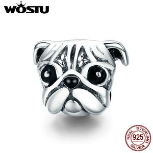 WOSTU 925 Sterling Silber Netter Mops Hund Haustier Tier Charm fit Original DIY Perlen Armband Schmuck Machen Geschenk Q0531