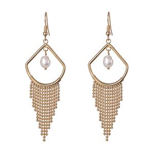 Gold Metall Lange Perlen Tropfen Ohrringe Quaste Ohrringe Für Frauen Vintage Statement Schmuck Großhandel