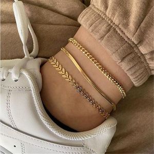 Anklets 3pcs set Gold Color Chain For Women Beach Foot Jewelry Leg Ankle Bracelets Accessories