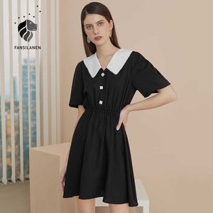 Fansilanen manga curta vintage mini vestido preto mulheres magro elegante primavera verão feminino escritório senhora sexy retro 210607