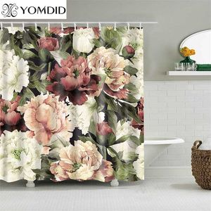 3d blommor mönster dusch gardiner vintage bad gardin med krokar polyester tygduk tryck gardin för badrum cortinas 211115