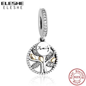 Lyx 925 Sterling Silver Släktträd med kubik Zirconia Bead Charms Fit Original Pandora Charm Armband DIY Autentiska Smycken Q0531