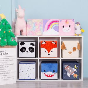 Cubo bonito dos desenhos animados animais de armazenamento de padrão de animais para brinquedos organizador dobrável caixas de brinquedo de pelúcia para crianças para crianças cesta de armazenamento 210309