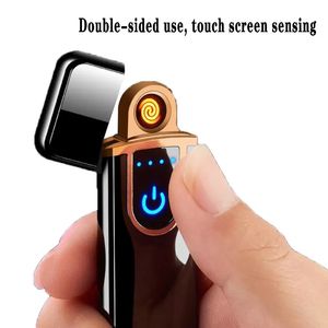 USB Interruptor de pantalla táctil recargable coloridos encendedores a prueba de viento encendedor de cigarrillos electrónicos sin ser