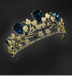 Wedding Hair Tiara Crystal Headpieces Bridal Tiaras Crown Silver Gold Blue Color Diadem Veil Tiaras Women Head Jewelry Accessories