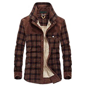 Märke Winter Jacket Män Tjock Varm Fleece Jacka Coat Male Plaid Militära Jackor Pure Bomull Cashmere Outwear Plus Size M-4XL Y1109