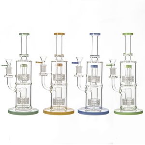 Çift Stereo Matrixn Perc Birdcage Nargile Düz Tipi Stil Kalın Cam Bongs Su Borusu Cam Kase Ile Yağ Dab Rig Nargile 14.5mm Kadın Ortak LBLX210401