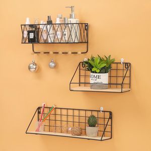 Ganci Rails WoodenIron Wall Shelf Organizer Holder Forniture da cucina Armadietto pensile per casa / Bagno / Articoli per la casa