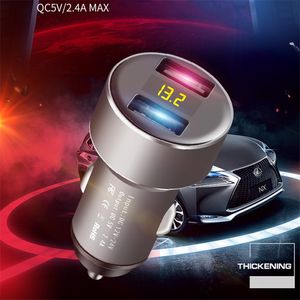 I lager Mini Metal Dual USB Digital Display Laddare Vehicle Laddning 2.4 Multi-Function Car Charger för bilar MP3 Telefon Kamera PC Ottie