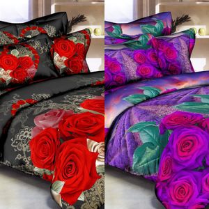 3D czerwona róża Pościel Zestaw Pościel Kwiat Dwuosobowy Łóżeczka King Duvet Kołdra Pokrywa Bedclothes Poszewka 4 sztuk / Ustaw Home Textile Beauty C0223