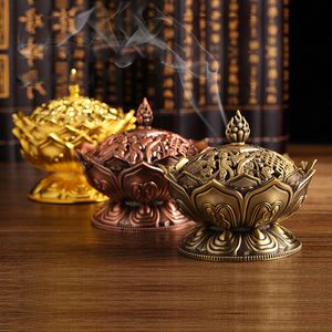 Home Lotus Flower Incense Burner Buddhism Buddha Holder Brass Mini Sandalwood Censer Metal Craft Decoration