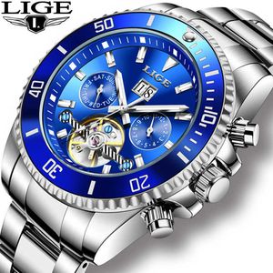 LIGE Marken Männer Automatische Mechanische Uhr Luxus Mode Edelstahl Sport Uhren Herren Uhr Relogio Masculino 210527