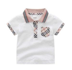 Великолепное качество Baby Boys T-рубашки с поворотом воротника, летние дети с коротким рукавом футболка хлопчатобумажные дети повседневные топы тройки детские мальчики рубашка 1-7
