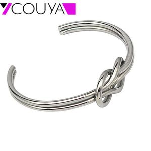 Moda Donna Gioielli Elegante Metallo Argento Colore Braccialetti Polsino Bracciale Pulseras Acero Inossidabile Mujer Clavo Clou Gioielli famosi Q0717