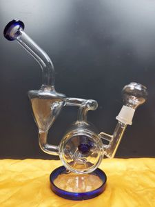 Heady Glass Bong Recycler Bongユニークな青いサイドカーフッカーウォーターパイプシャワーヘッドパーコパーコレーターオイルダブリグ14.4mmジョイントダイピング