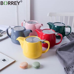 Borrey اليابانية السيراميك إبريق الشاي مع الفولاذ المقاوم للصدأ مصفاة تصفية رائعة ل puer oolong الكونغ فو الشاي مجموعة 210813