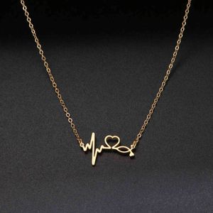 Stethoscope Heartbeat Gold Necklace Women Love Heart Stainless Steel Necklaces Pendants Medical Nurse Doctor Lover Gifts